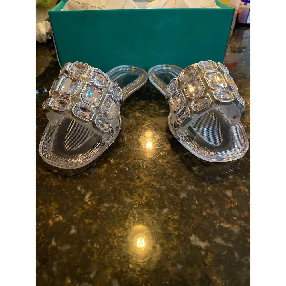 Brand New Lauren Lorraine Women's Size 6 Clear Stone Flat Jewel Sandals Slip On - Picture 3 of 8